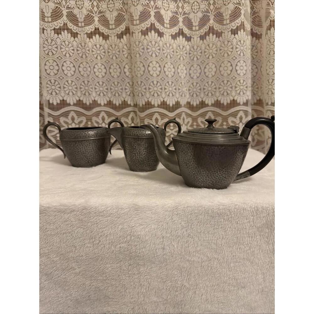 Tea Set "Civic" Pewter teapot, sugar bowl, Creamer Set